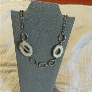 Lia Sophia White Oval & Silver-Tone Necklace with Toggle detail
